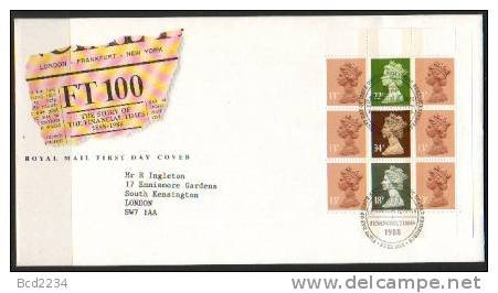 GREAT BRITAIN GB FDC 1988 (9 FEBRUARY) MACHIN DEFINITIVES FINANCIAL TIMES NEWSPAPER EDINBURGH PHIL BUREAU ADDRESSED - 1981-1990 Decimal Issues