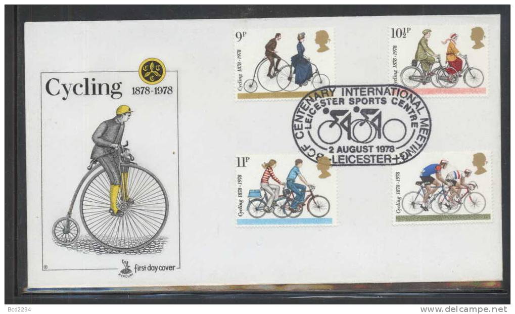 GREAT BRITAIN GB FDC 1978 (2 AUGUST) CYCLING LEICESTER SPORTS CENTRE OFFICIAL UNADDRESSED BICYCLE Penny Farthing - Vélo