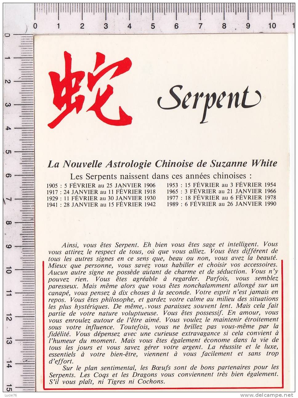 La NOUVELLE ASTROLOGIE  CHINOISE  De Suzanne White   1982  -   SERPENT - Astrologie