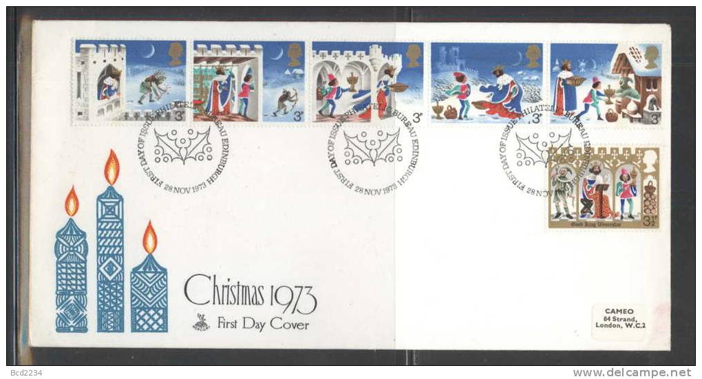 GREAT BRITAIN GB FDC 1973 (28 NOVEMBER) CHRISTMAS KING WENCESLAS EDINBURGH BUREAU OFFICIAL PRISTINE PEELABLE LABEL - Christmas