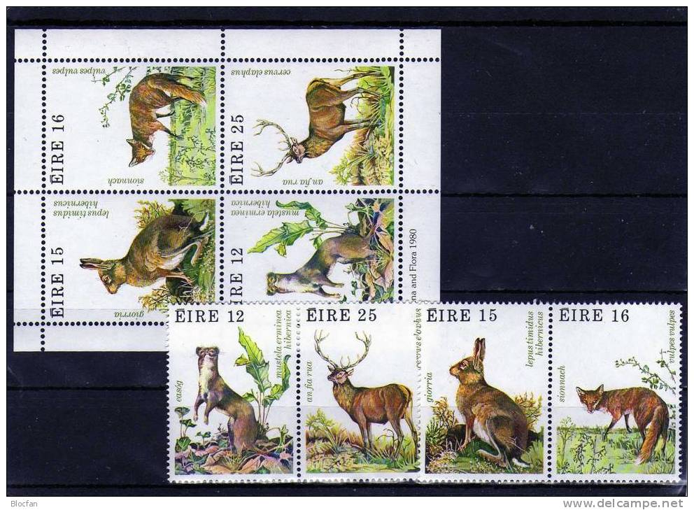 WWF 1980 Jagdbare Wildtiere Der Insel Irland 421/4+Block 3 ** 8€ Hermelin Hase Fuchs Hirsch M/s Bloc Fauna Sheet Bf Eire - Collections, Lots & Séries
