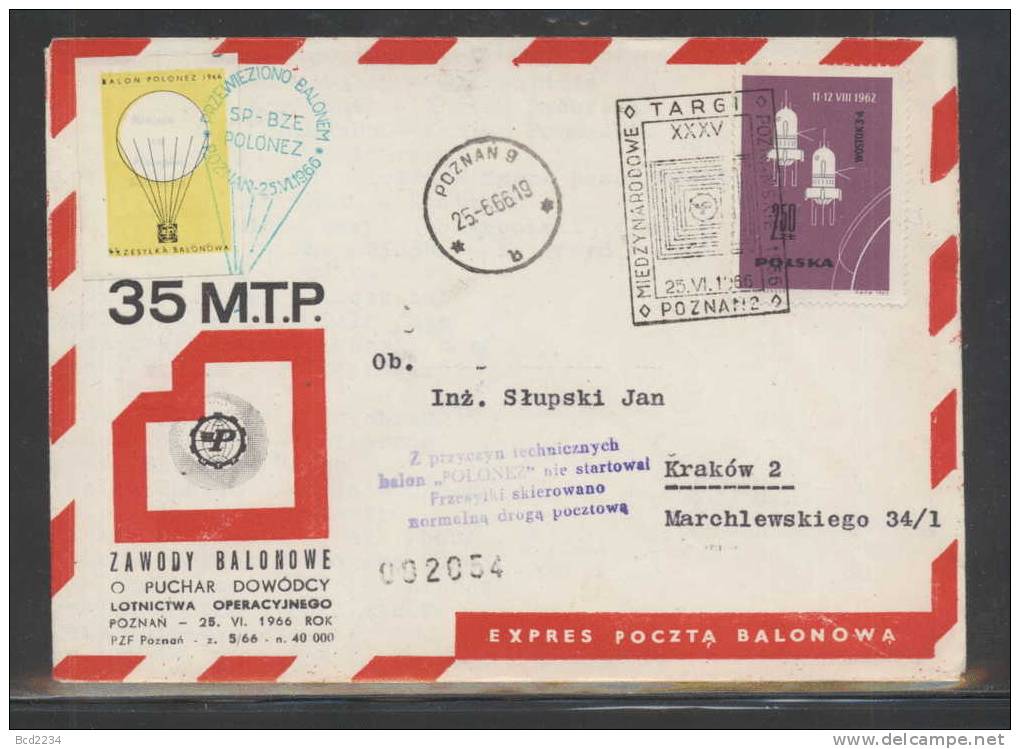 POLAND 1966 (25 JUNE) BALLOON CHAMPIONSHIPS FOR 35TH POZNAN INTERNATIONAL TRADE FAIR SET OF 4 BALLOONS FLIGHT COVERS - Storia Postale