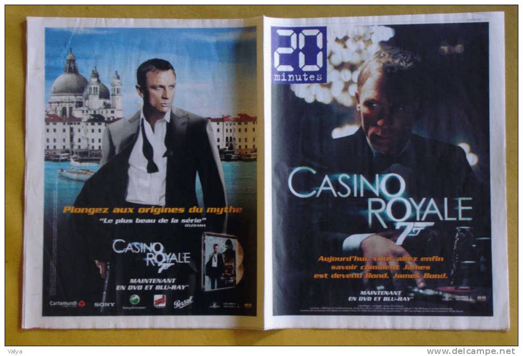 Publicités Pour La Sortie Du DVD De CASINO ROYALE Avec Daniel Craig Dans Le Journal 20 MINUTES - Publicité Cinématographique