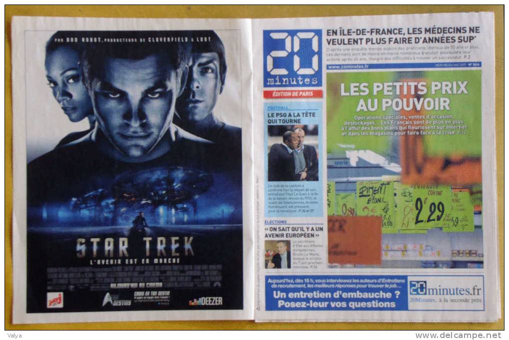 Publicités Pour La Sortie Du Film De STAR TREK Avec Daniel Craig Dans Le Journal 20 MINUTES - Bioscoopreclame