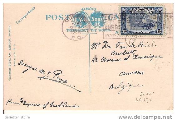 N° Yv. 125 QUEBEC 7 SEP 1927 S/CP V. ANVERS. - Lettres & Documents