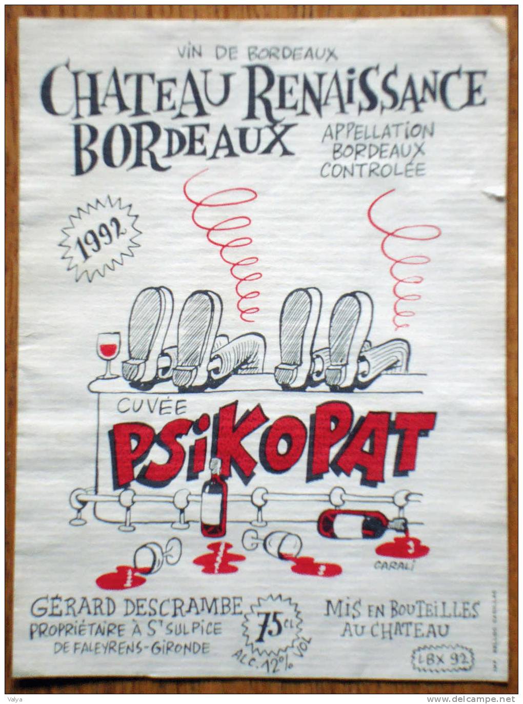 Etiquette De Vin CUVÉE PSIKOPAT - CHATEAU RENAISSANCE BORDEAUX - 1992 - Bande Dessinée