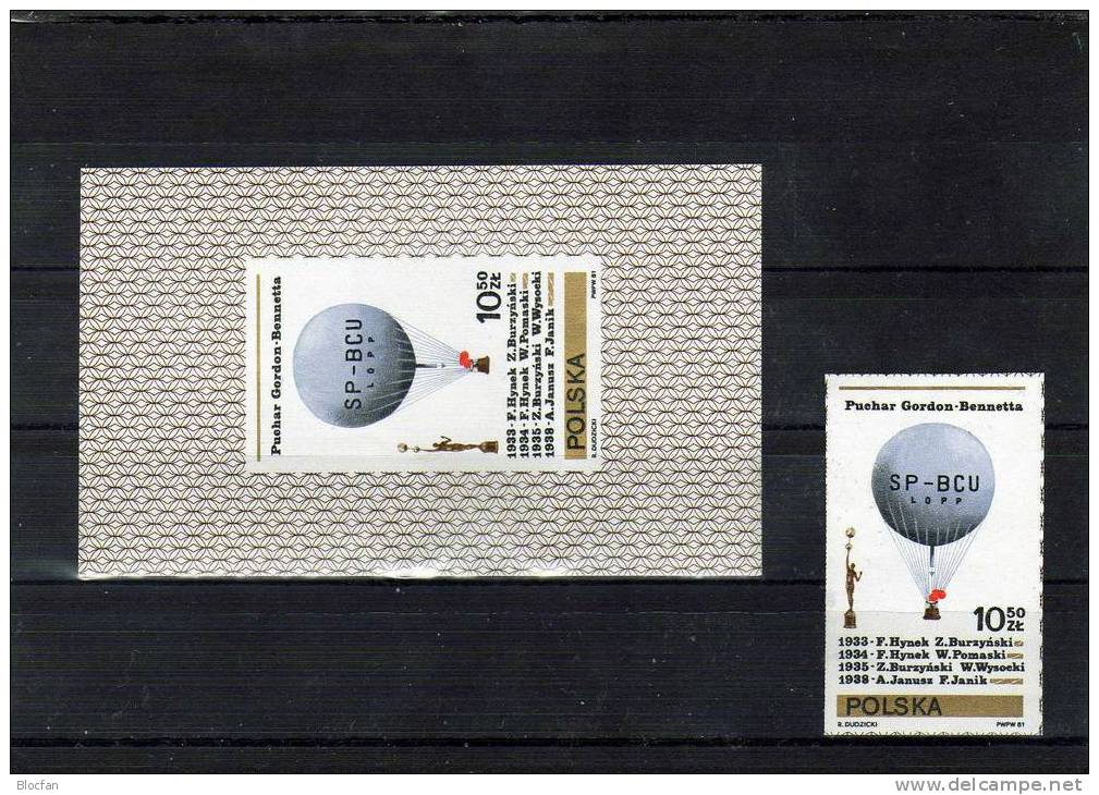 Ballonfahrt 1981 Gordon Bennett Pokal Polen 2735 Plus Block 85 ** 2€ Ballon SP-BCU Loop Bloc Air Sheet From Polska - Blocs & Hojas