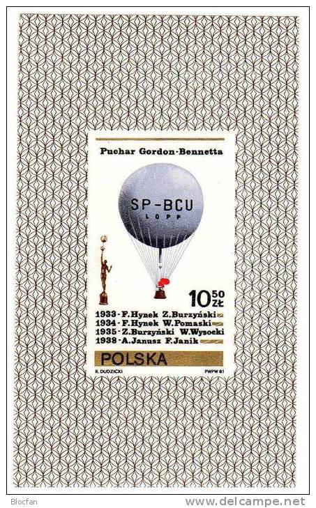 Ballonfahrt 1981 Gordon Bennett Pokal Polen 2735 Plus Block 85 ** 2€ Ballon SP-BCU Loop Bloc Air Sheet From Polska - Blokken & Velletjes