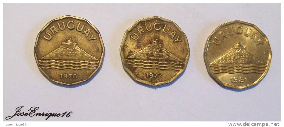 3 COINS - MONNAIE - CURRENCY, URUGUAY. CERRO DE MONTEVIDEO 1976, 1977, 1981, - Uruguay