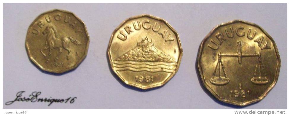 3 COINS - MONNAIE - CURRENCY, URUGUAY 1981  10, 20 Y 50 CENTESIMOS - Uruguay