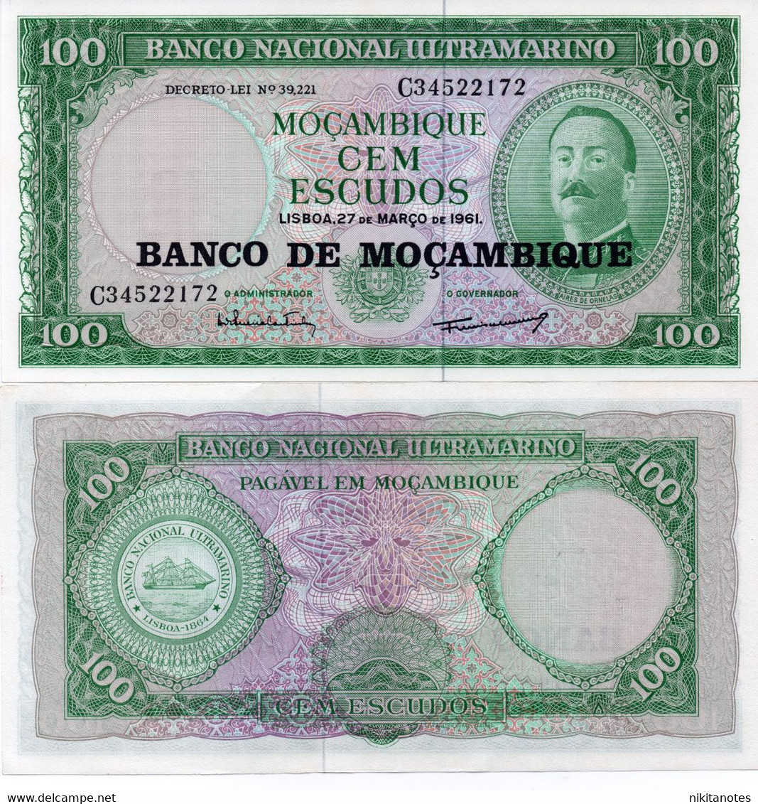 MOZAMBIQUE - 100 ESCUDOS 1961 - UNC ( Pick 117 ) Large Note - Mozambique