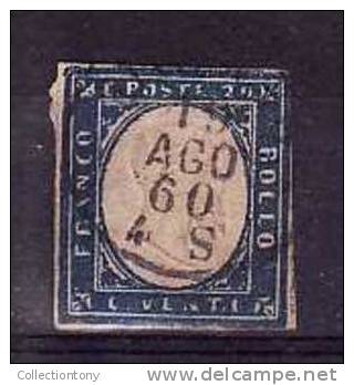1855-63 SARDEGNA - N° 15E - USATO - VAL. CAT. SASSONE 30.00€ (TIMBRO DATA - 19/08/1860) - Sardinia