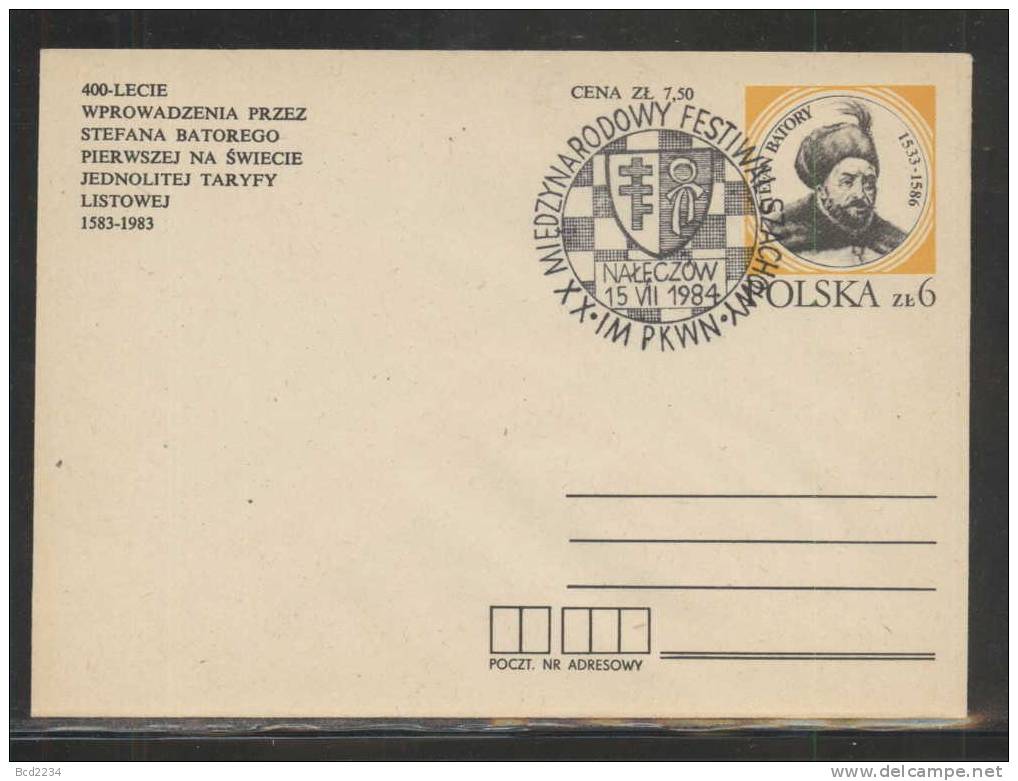 POLAND 1984 (15 JULY) (NALECZOW) 20TH INTERNATIONAL CHESS FETIVAL SPECIAL CACHET ON PREPAID COVER (BATORY) - Scacchi