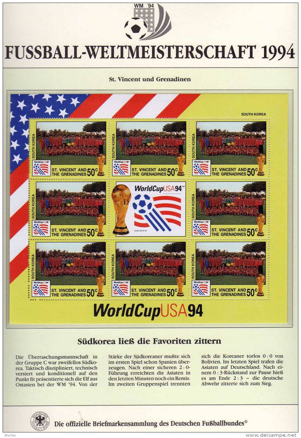 Team South Korea Fußball WM 1994 Vincent 2812 Kleinbogen ** 8€ Kicker World Cup USA-Flagge M/s Flag Bloc Soccer Sheetlet - 1994 – USA