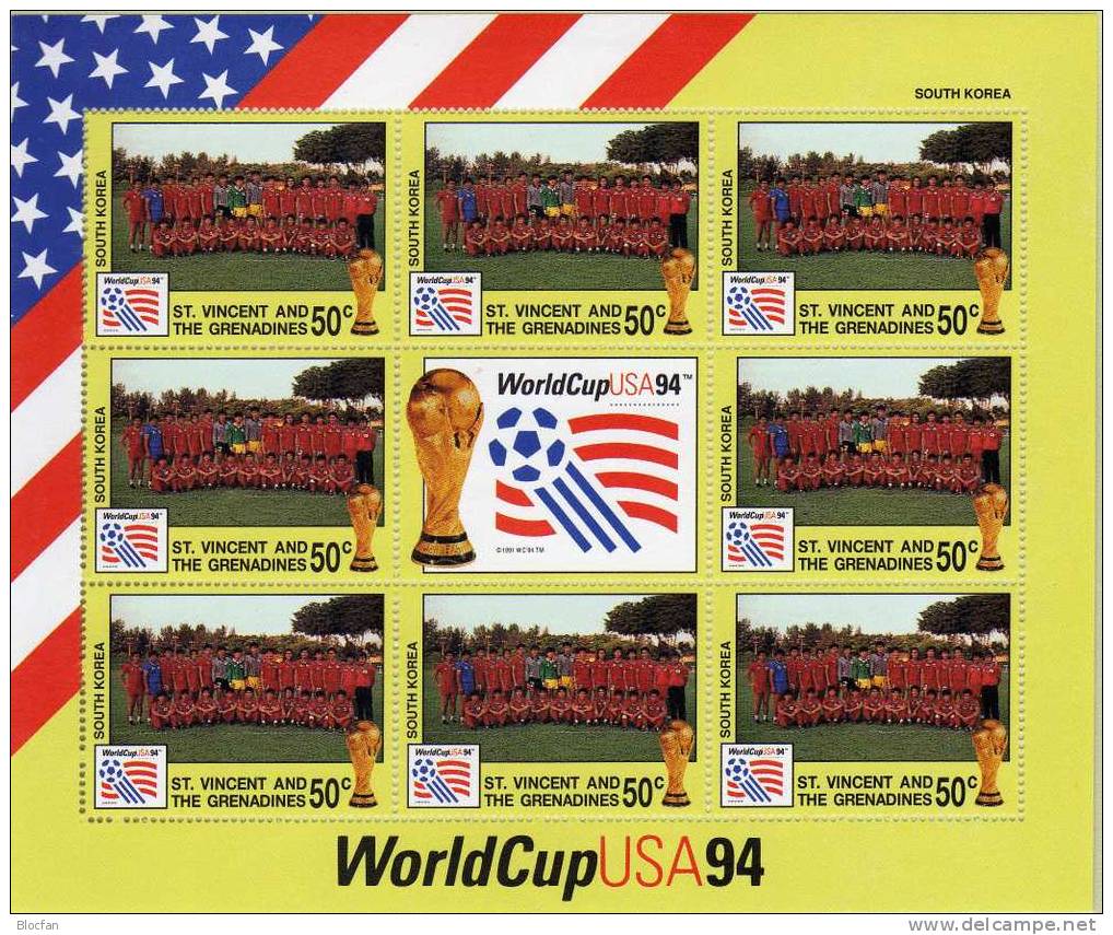 Team South Korea Fußball WM 1994 Vincent 2812 Kleinbogen ** 8€ Kicker World Cup USA-Flagge M/s Flag Bloc Soccer Sheetlet - 1994 – USA