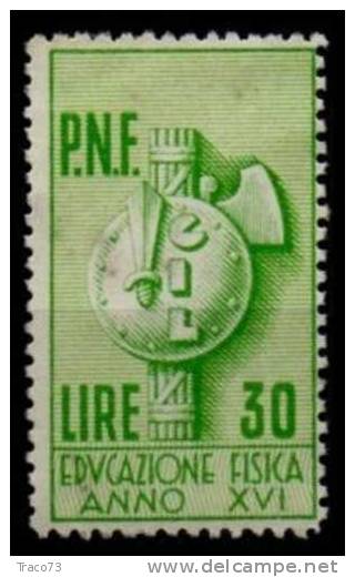 1938   MARCA DA BOLLO PER  EDUCAZIONE FISICA   - A. XVI  Senza Cartiglio Sup.  - Lire 30 - Steuermarken