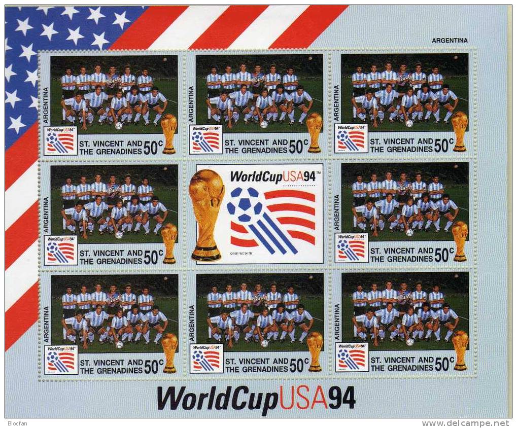 Nationaldress Team Argentinien Fussball WM 1994 Vincent 2821 Kleinbogen ** 8€ Kicker World Cup USA M/s Flag Soccer Sheet - Lettres & Documents