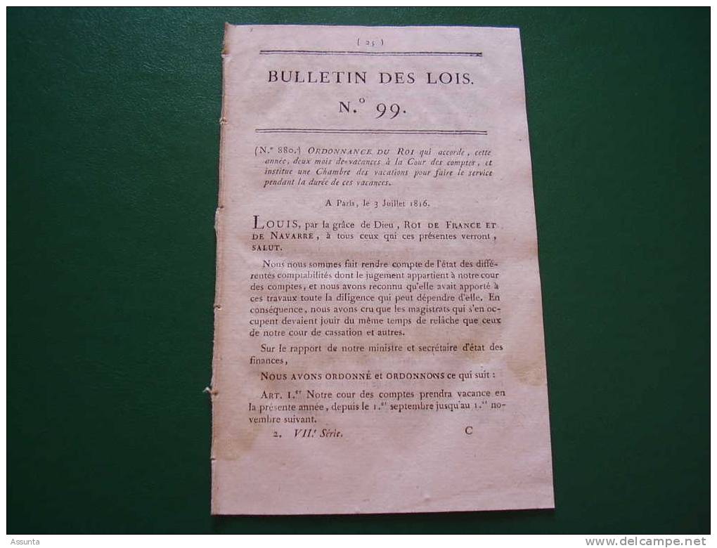 1816.  Vacances Cour Des Comptes . Agents De Change & Courtiers. Légion Corse . Gardes Du Corps De MR.  Garde Royale - Documents Historiques