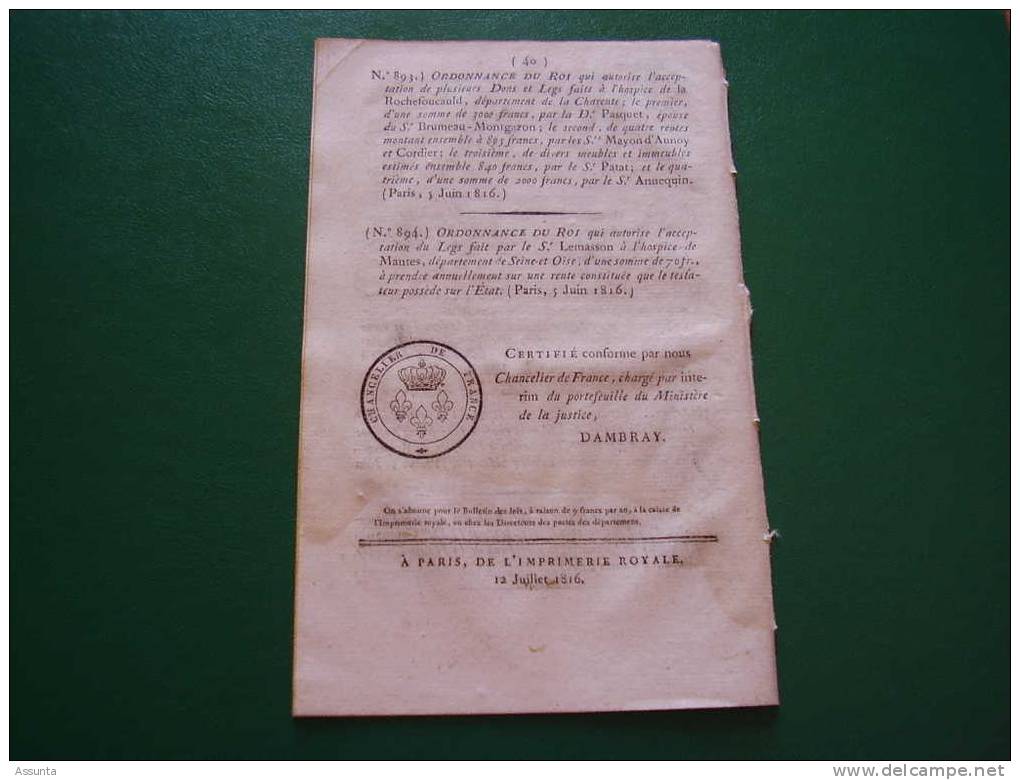 1816.  Vacances Cour Des Comptes . Agents De Change & Courtiers. Légion Corse . Gardes Du Corps De MR.  Garde Royale - Documents Historiques