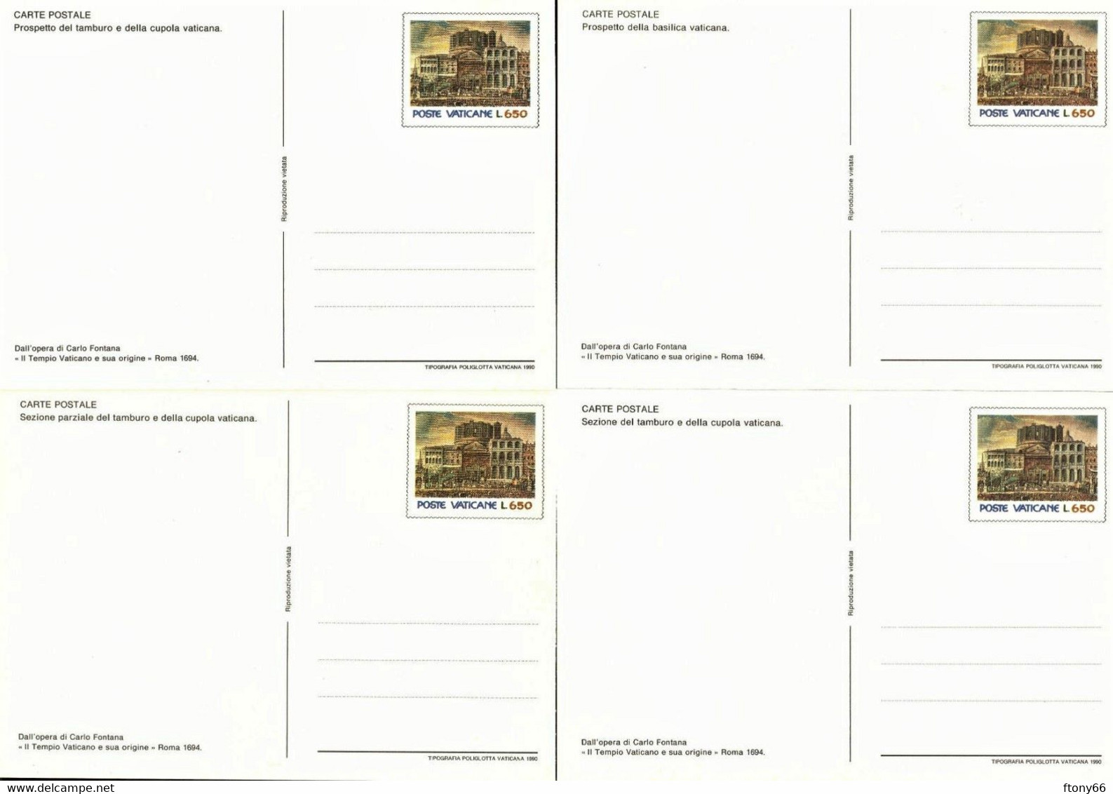 1990 Vaticano Nr. 4 Cartoline Postali Lire 650 "400° Anniversario Costruzione Cupola Di San Pietro" - Nuove - Interi Postali