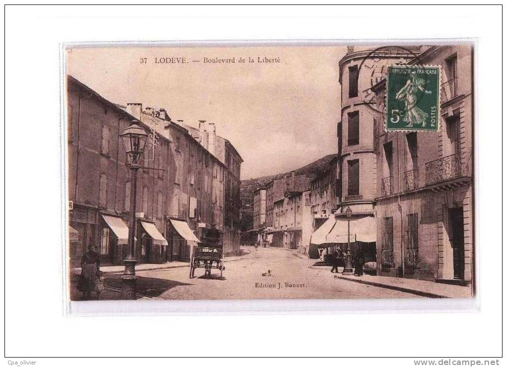 34 LODEVE Boulevard De La Liberté, Animée, Commerces, Ed Bonnet 37, 1914 - Lodeve