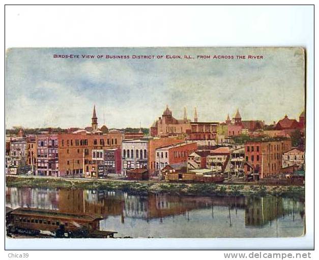 012311   -  Birds-Eye View Of Business District Of Elgin, Ill.  From Across The River - Elgin
