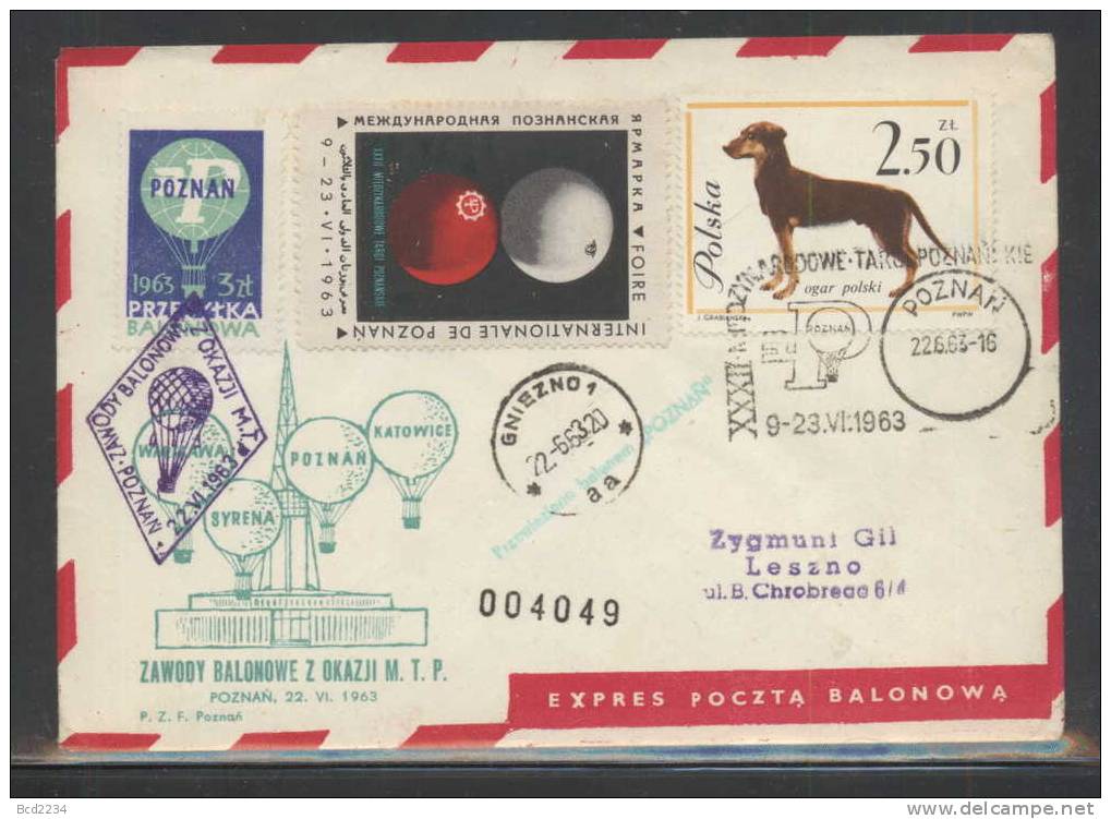 POLAND 1963 (22 JUNE) BALLOONS CHAMPIONSHIPS FOR 32ND POZNAN INTERNATIONAL TRADE FAIR SET OF 4 BALLOON FLIGHT COVERS - Balloons