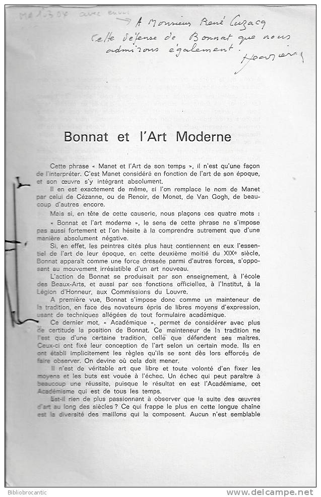 BONNAT ET L´ART MODERNE Par H. JEANPIERRE - Baskenland