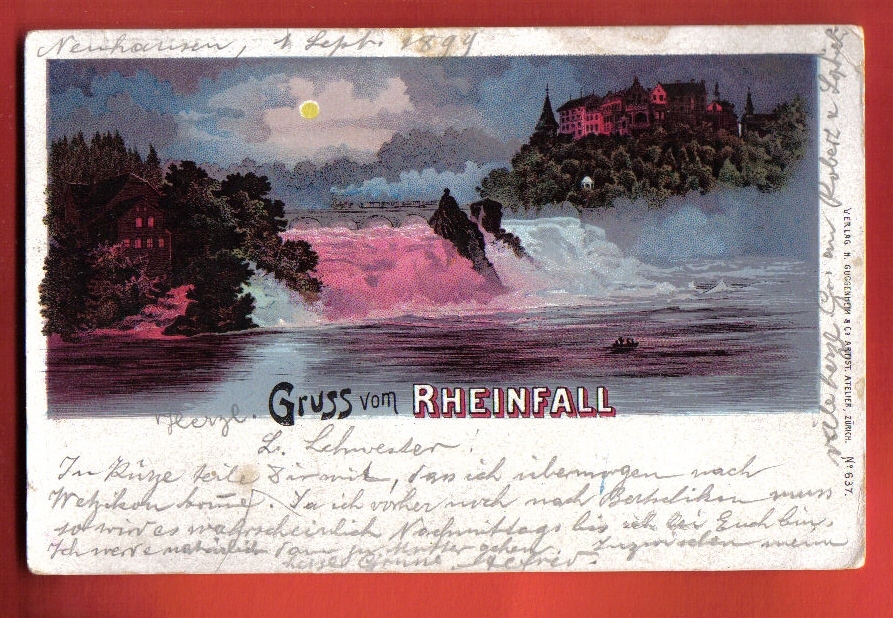 V725 Gruss Vom Rheinfall.Pioneer.Gelaufen In 1899. - Otros & Sin Clasificación