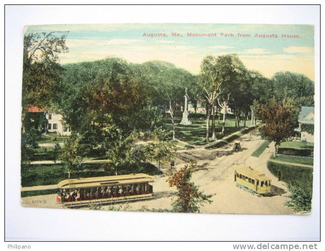 Augusta Me  Trolleys At Monument Park   1911 Cancel - Other & Unclassified