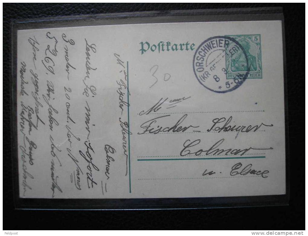 Timbre à Date De ORSCHWIHR 1911 Sur CP Pour Colmar - Lettres & Documents