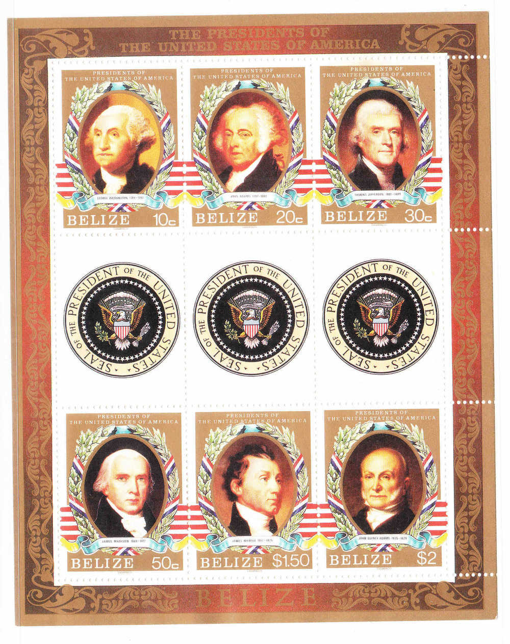 Belize 1986 US Presidents Sheet MNH - Belize (1973-...)