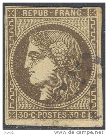 # France 46, Used,ssmall And Shallow Thin   (fr046-24, Michel 42a [16-BBE - 1870 Bordeaux Printing