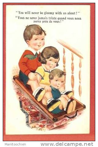 3 ENFANTS ESPIEGLES DANS L´ESCALIER - Avant 1900