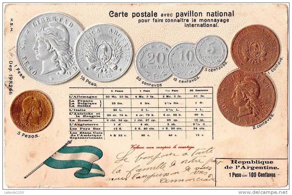 ARGENTINE : "Pavillon National" - Monnayage International (monnaies) - Précurseur - Gaufrée - Münzen (Abb.)