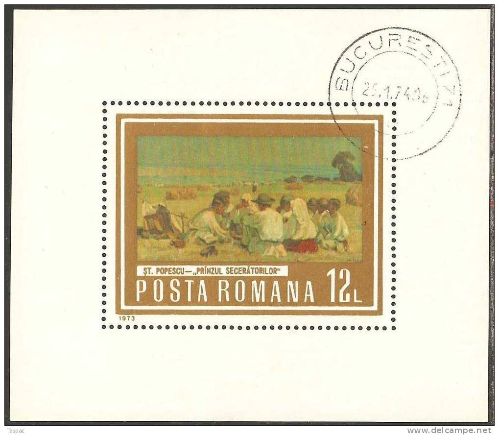 Romania 1973 Mi# Block 109 Used - Paintings Of Workers - Gebruikt