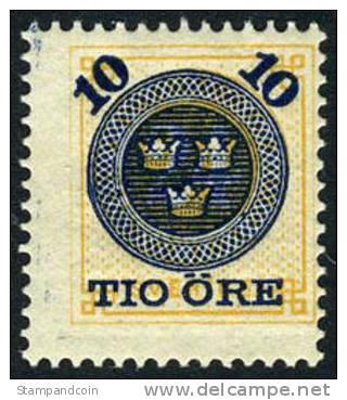 Sweden #51 Mint Hinged 10o On 24o Orange From 1889 - Neufs