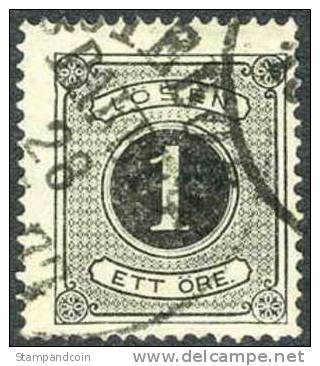 Sweden J1 Used 1o Black Postage Due From 1874 - Postage Due