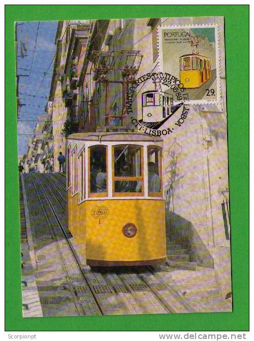 Tram Trams Typical Transports Lisboa "elevatour" Tramways Electrics (Triple) Carte Maximum Card Portugal 1989 Sp1164 - Tram