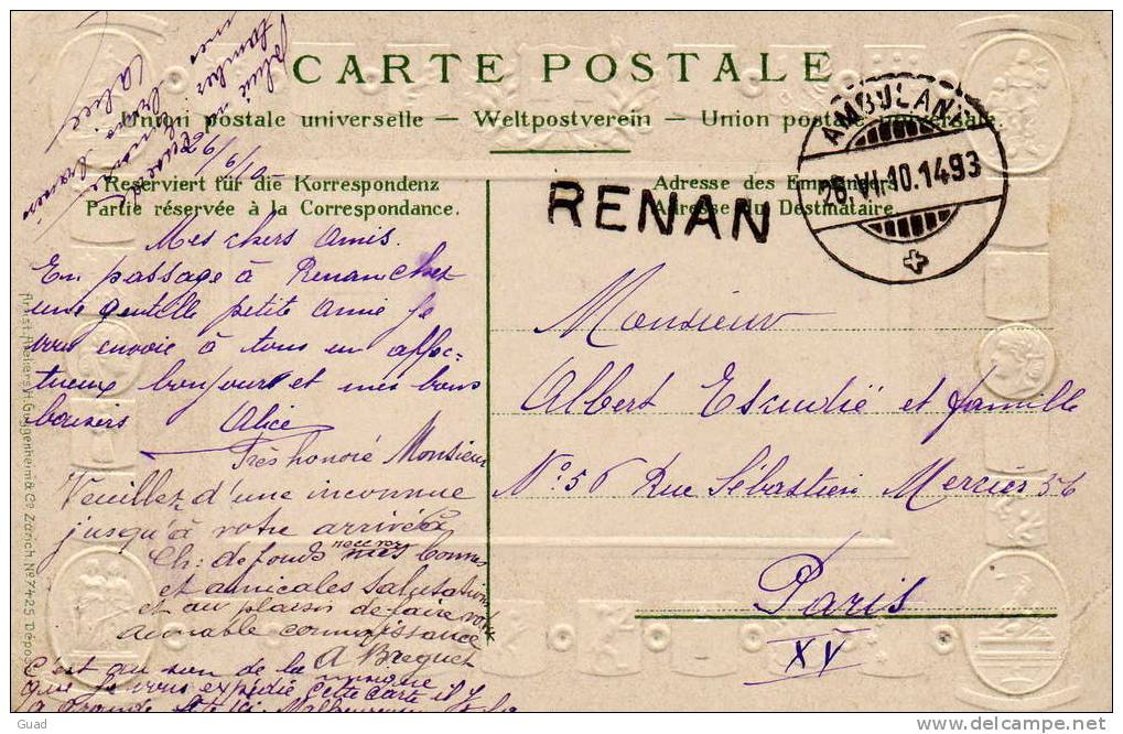 RENAN - CACHET POSTAL AMBULANT - Renan