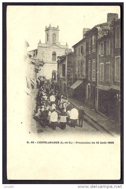 CPA  ANCIENNE- FRANCE- CASTELJALOUX (47)- LA PROCESION DU 15 AOÛT 1908-  TRES BELLE ANIMATION- - Casteljaloux