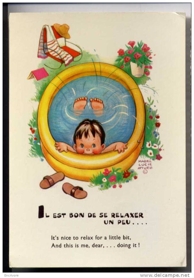 Cpsm ENFANT ET PISCINE  Il Est Bon De Se Relaxer Un Peu - Nice To Relax - Mabel Lucie Attwell - Attwell, M. L.