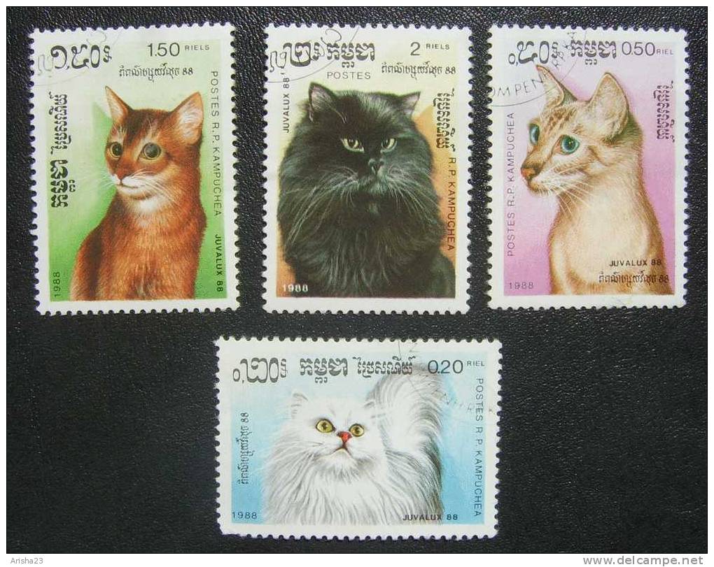 Kampuchea, 1988 - FAUNA - CATS - Set Of 4 - Kampuchea