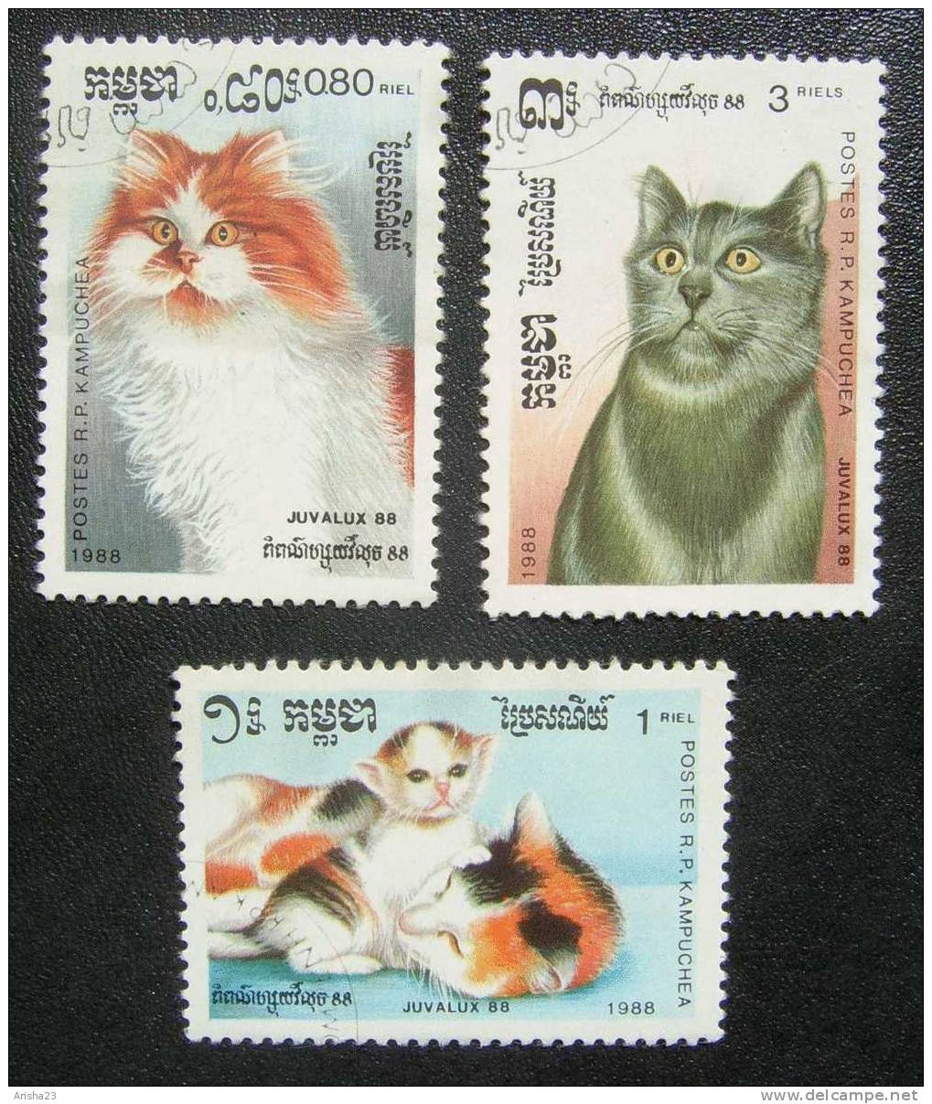 Kampuchea, 1988 - FAUNA - CATS - Set Of 3 - Kampuchea