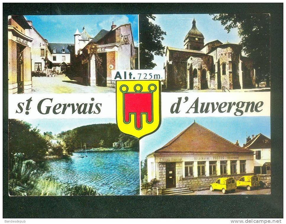 CPSM - Saint Gervais D' Auvergne (63) - Multivues ( Poste PTT Citroën 2CV Fourgonnette Jaune  P.T.T. Ed. CAP 1686 ) - Saint Gervais D'Auvergne