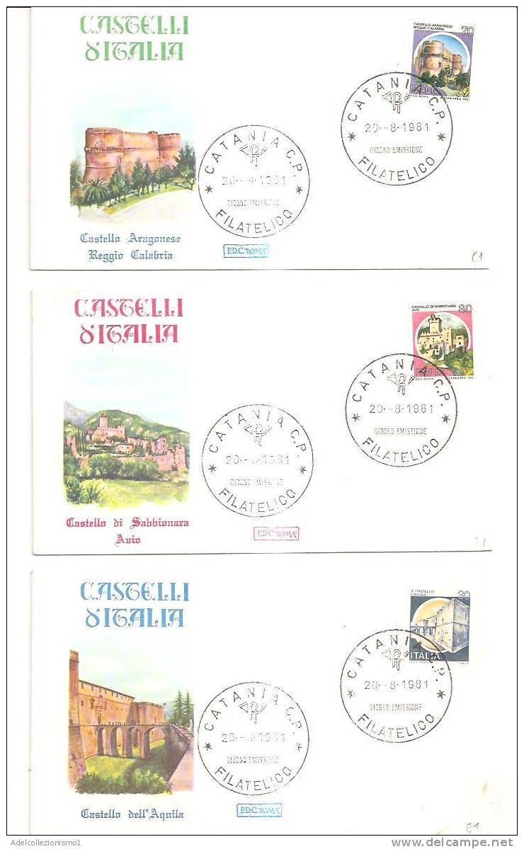 43700)n°3 Lettere F.d.c. Serie Castelli Con Un Valore + Annullo - 1981-90: Storia Postale