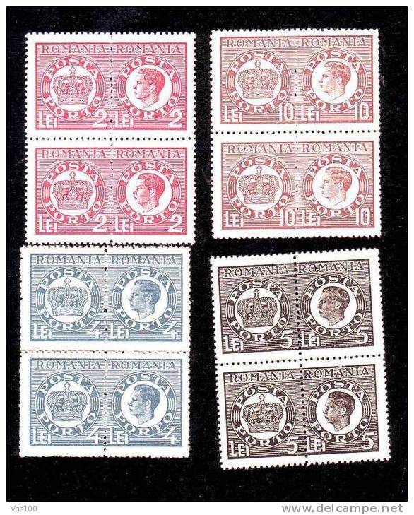 Romania 1947 KINH MIHAI,TAX, PORTO,Perf.,PAIR,MNH,OG 2X,MI Nr.85-88 - Postage Due