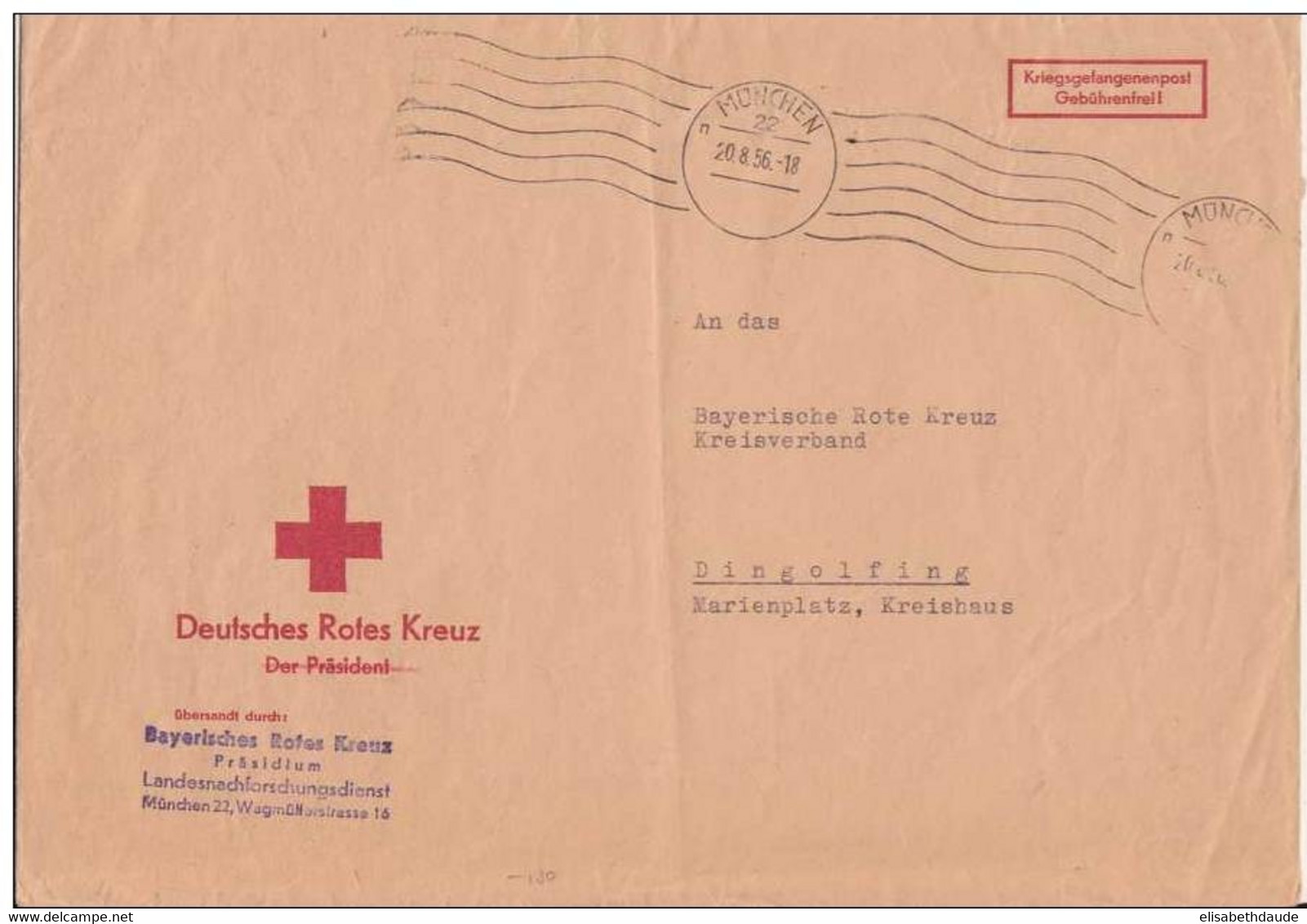 1956 - Prisonnier De Guerre Allemand - Lettre Croix-rouge Allemande De Munich - - Gevangenenpost