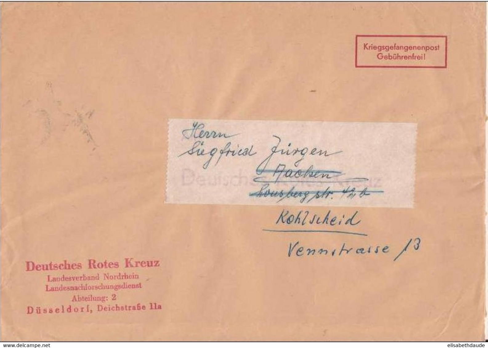 Prisonnier De Guerre Allemand - Lettre Croix-rouge Allemande De Düsseldorf - - Courriers De Prisonniers