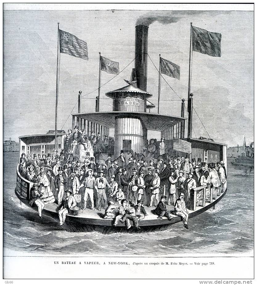 Etats-Unis, Bateau à Vapeur à New York             Gravure      1866 - Collections